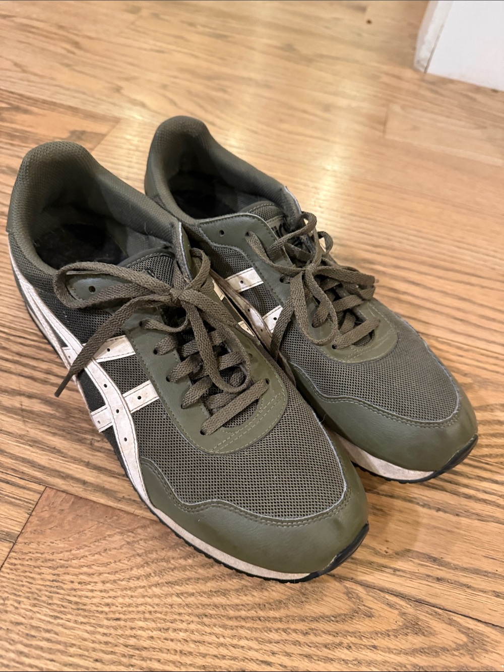 Asics Olive Green Athletic Sneakers with White Stripes